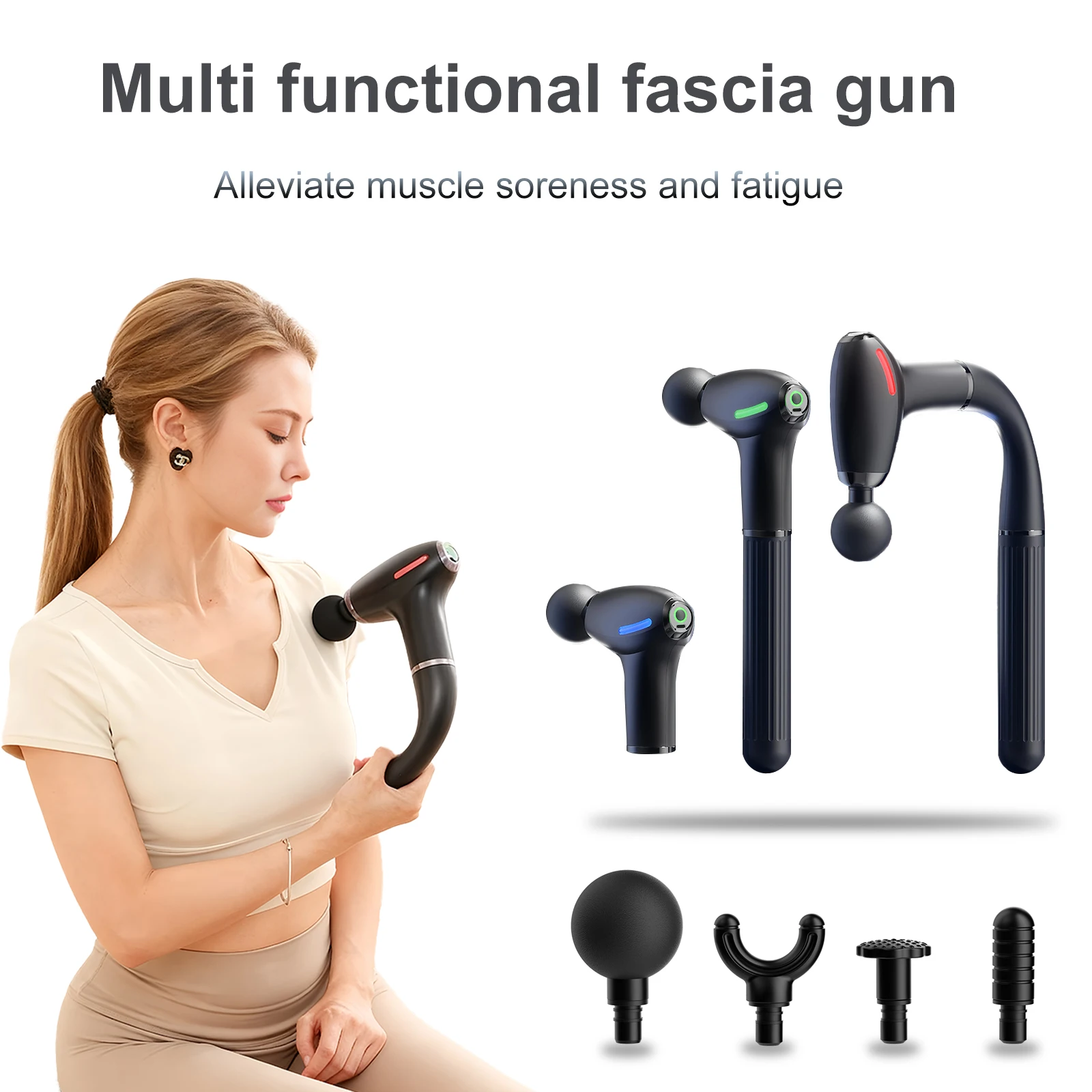 Health Wellness - Multifunktionale Faszienpistole mit verlängertem Griff, Percussion-Rückenmassagegerät